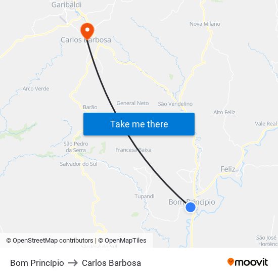 Bom Princípio to Carlos Barbosa map