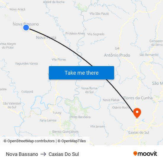 Nova Bassano to Caxias Do Sul map