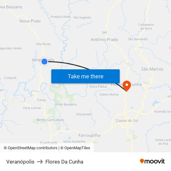 Veranópolis to Flores Da Cunha map