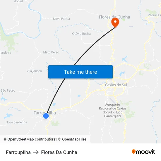 Farroupilha to Flores Da Cunha map