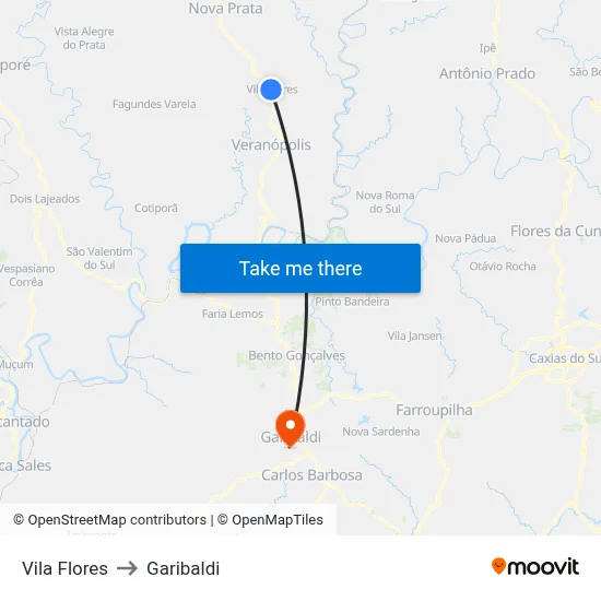 Vila Flores to Garibaldi map