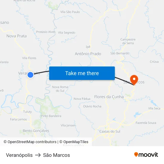 Veranópolis to São Marcos map