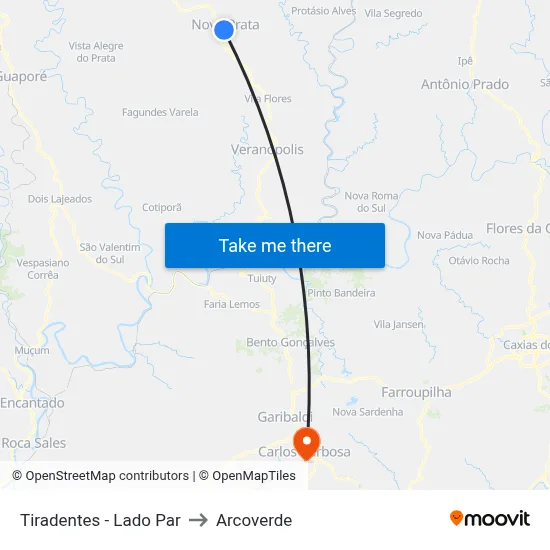 Tiradentes - Lado Par to Arcoverde map