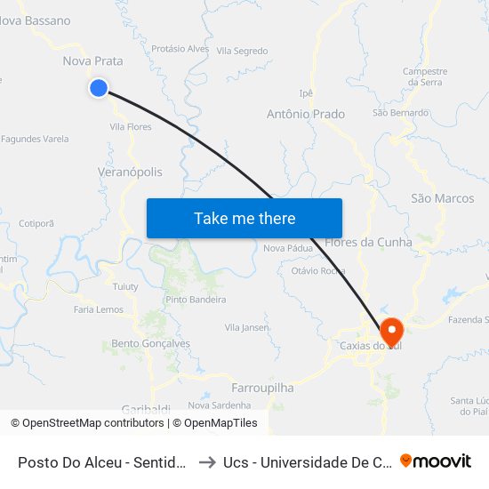 Posto Do Alceu - Sentido Nova Prata to Ucs - Universidade De Caxias Do Sul map