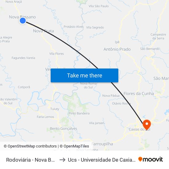 Rodoviária - Nova Bassano to Ucs - Universidade De Caxias Do Sul map