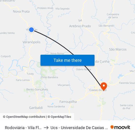 Rodoviária - Vila Flores to Ucs - Universidade De Caxias Do Sul map