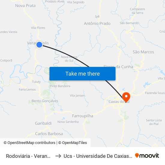 Rodoviária - Veranópolis to Ucs - Universidade De Caxias Do Sul map