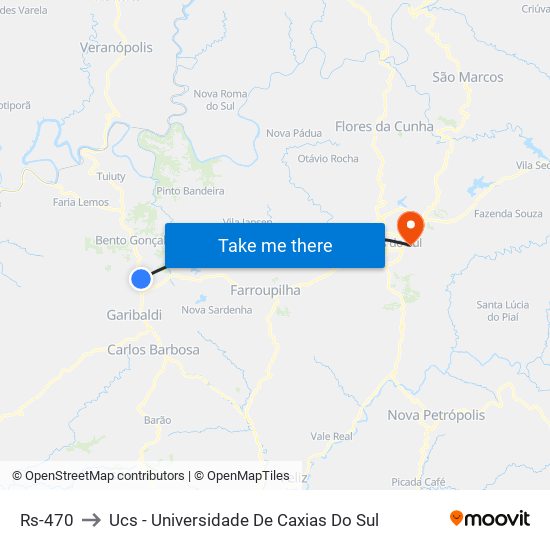 Rs-470 to Ucs - Universidade De Caxias Do Sul map