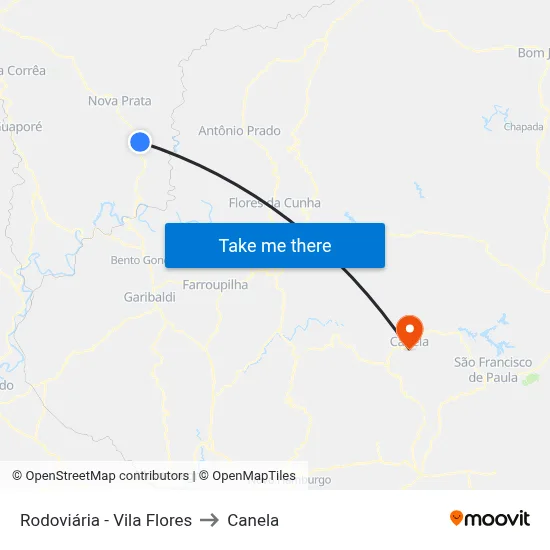 Rodoviária - Vila Flores to Canela map