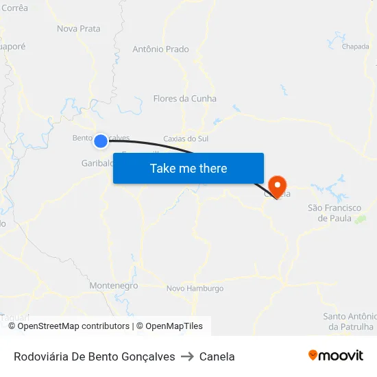 Rodoviária De Bento Gonçalves to Canela map