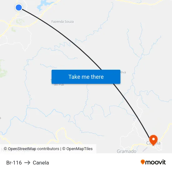 Br-116 to Canela map