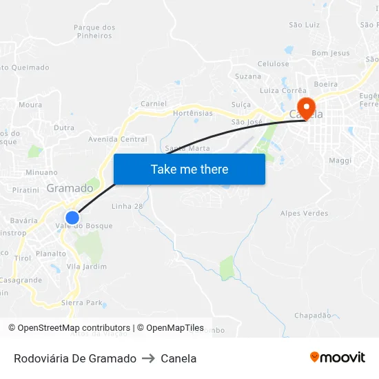 Rodoviária De Gramado to Canela map
