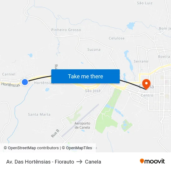 Av. Das Hortênsias - Fiorauto to Canela map