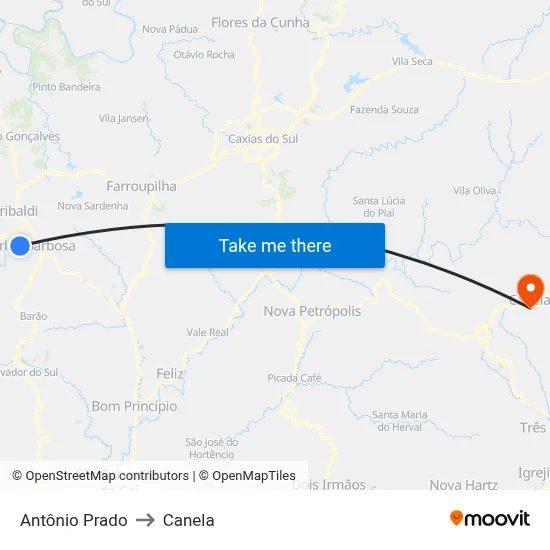 Antônio Prado to Canela map