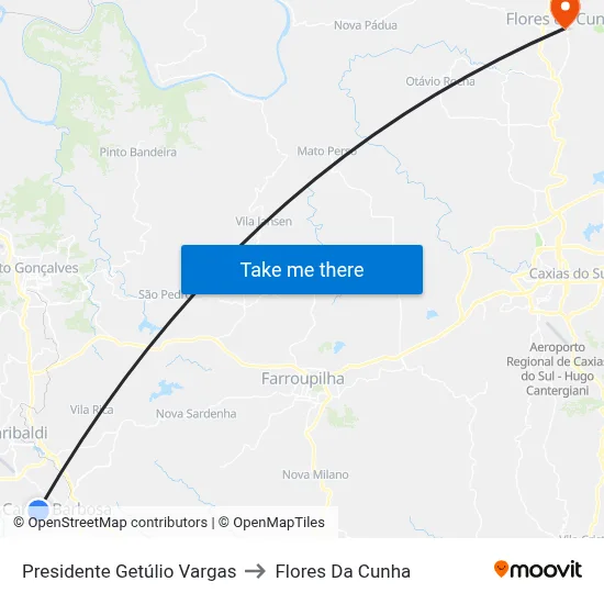 Presidente Getúlio Vargas to Flores Da Cunha map