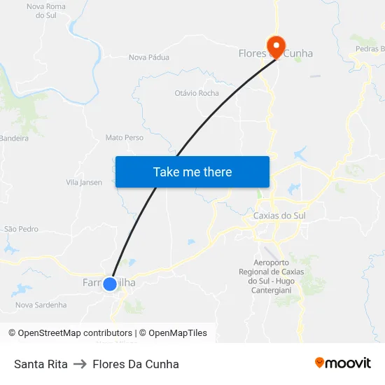 Santa Rita to Flores Da Cunha map