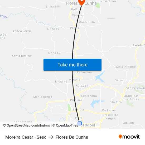 Moreira César - Sesc to Flores Da Cunha map