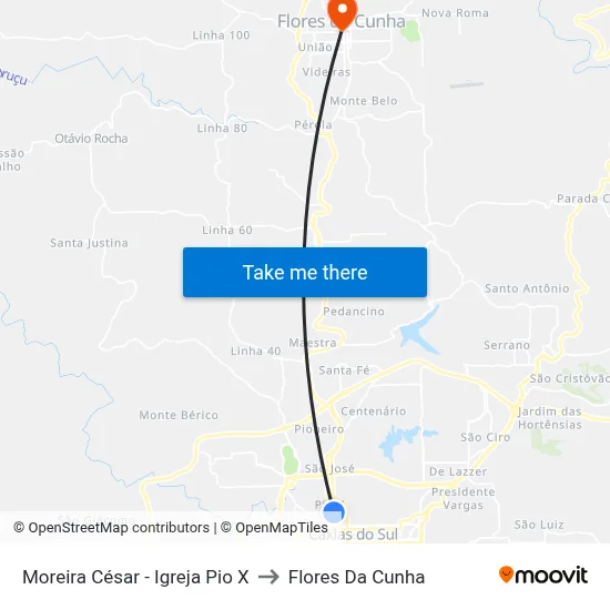 Moreira César - Igreja Pio X to Flores Da Cunha map