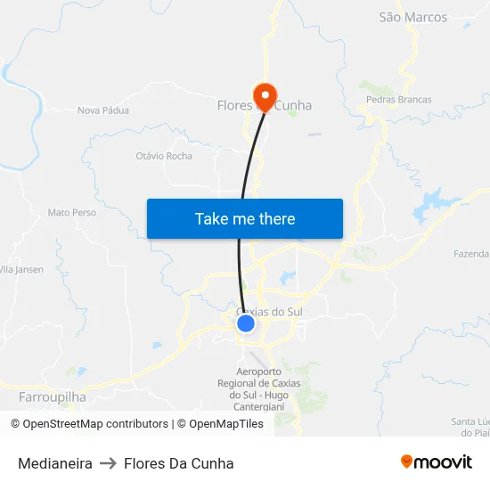 Medianeira to Flores Da Cunha map