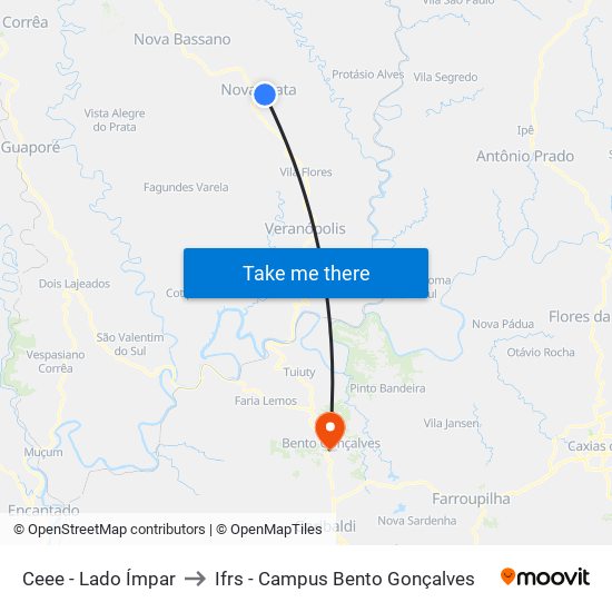 Ceee - Lado Ímpar to Ifrs - Campus Bento Gonçalves map