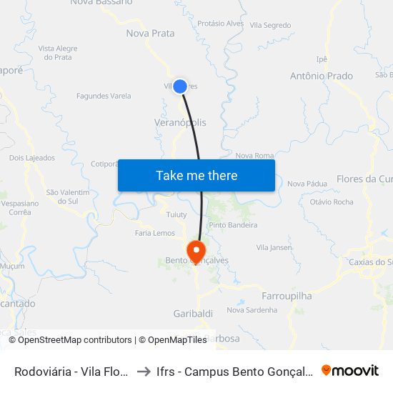 Rodoviária - Vila Flores to Ifrs - Campus Bento Gonçalves map