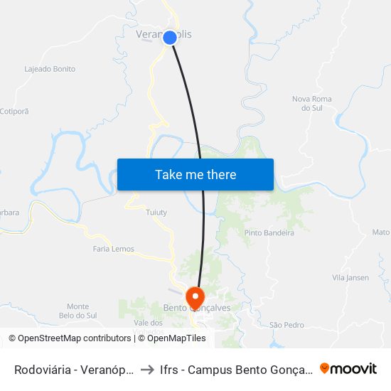 Rodoviária - Veranópolis to Ifrs - Campus Bento Gonçalves map