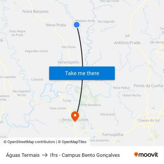 Águas Termais to Ifrs - Campus Bento Gonçalves map