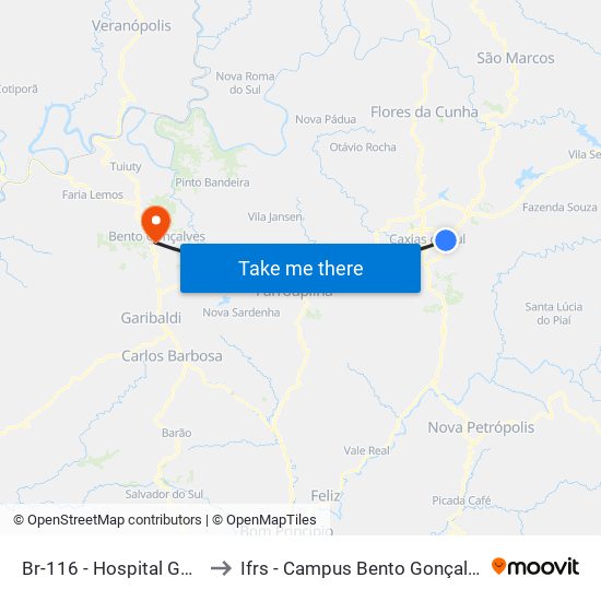 Br-116 - Hospital Geral to Ifrs - Campus Bento Gonçalves map