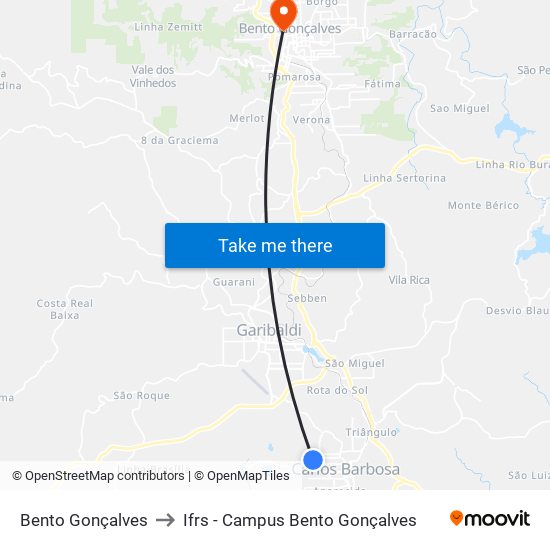 Bento Gonçalves to Ifrs - Campus Bento Gonçalves map