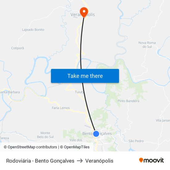 Rodoviária - Bento Gonçalves to Veranópolis map