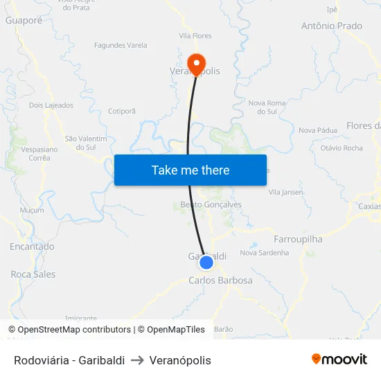 Rodoviária - Garibaldi to Veranópolis map
