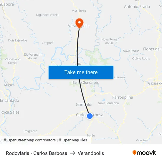 Rodoviária - Carlos Barbosa to Veranópolis map