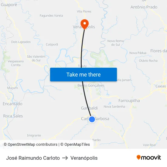 José Raimundo Carloto to Veranópolis map