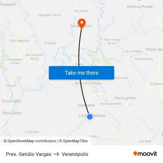 Pres. Getúlio Vargas to Veranópolis map