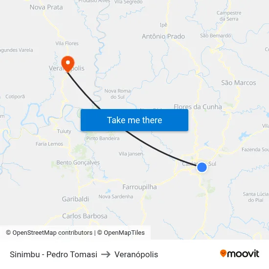 Sinimbu - Pedro Tomasi to Veranópolis map