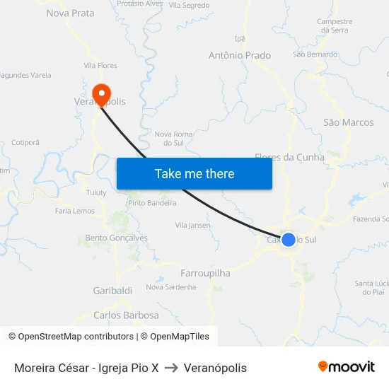 Moreira César - Igreja Pio X to Veranópolis map