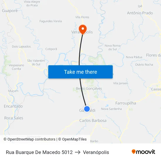 Rua Buarque De Macedo 5012 to Veranópolis map