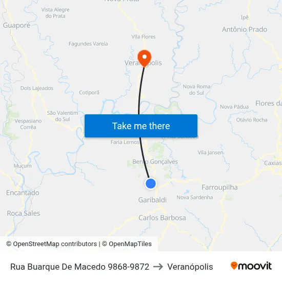 Rua Buarque De Macedo 9868-9872 to Veranópolis map