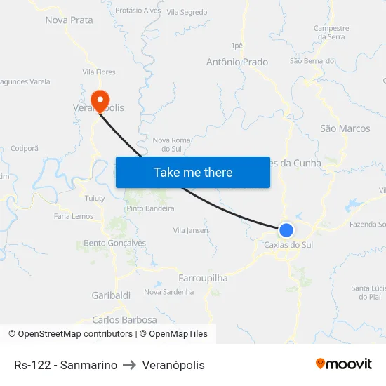 Rs-122 - Sanmarino to Veranópolis map