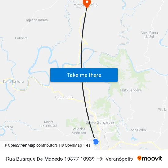 Rua Buarque De Macedo 10877-10939 to Veranópolis map