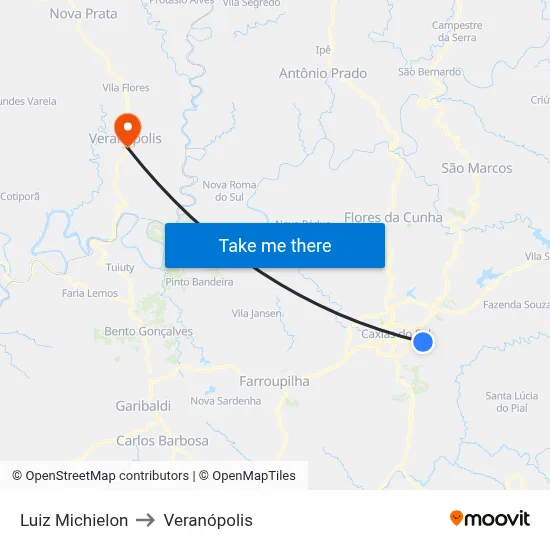 Luiz Michielon to Veranópolis map
