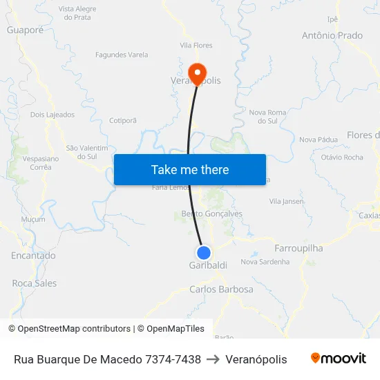 Rua Buarque De Macedo 7374-7438 to Veranópolis map