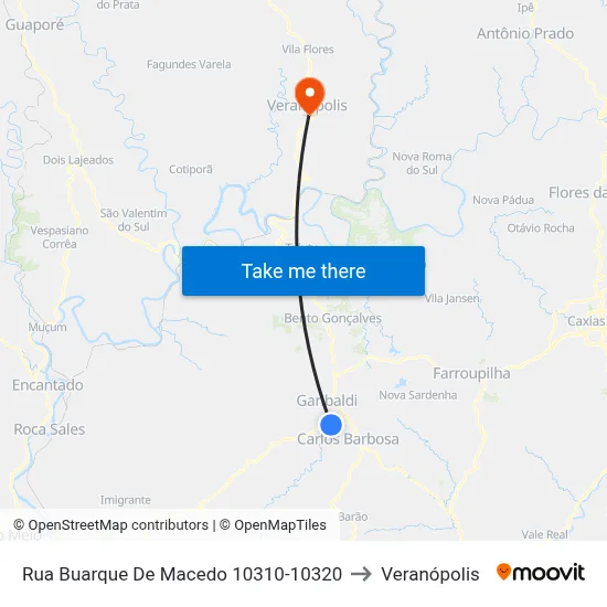 Rua Buarque De Macedo 10310-10320 to Veranópolis map