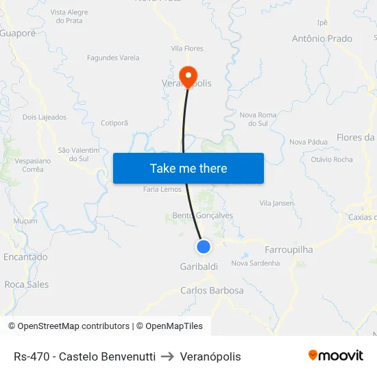 Rs-470 - Castelo Benvenutti to Veranópolis map