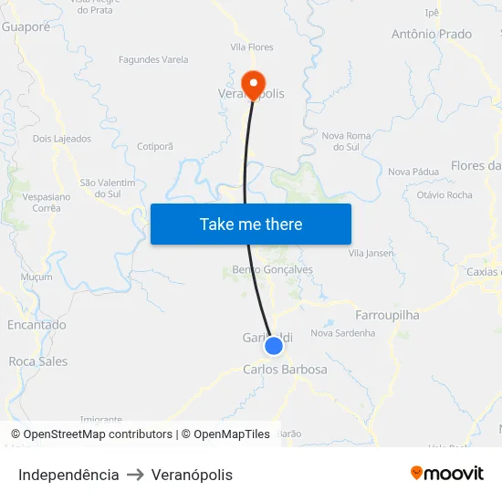 Independência to Veranópolis map