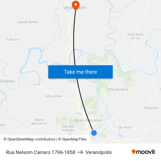 Rua Nelsom Carraro 1796-1858 to Veranópolis map