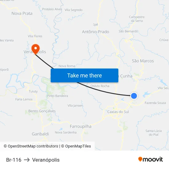 Br-116 to Veranópolis map