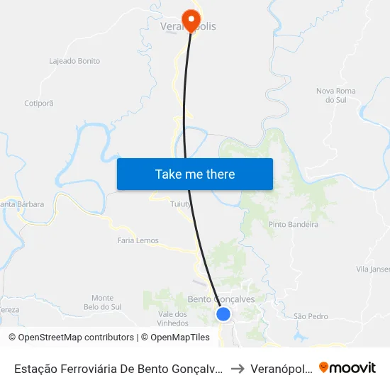 Estação Ferroviária De Bento Gonçalves to Veranópolis map