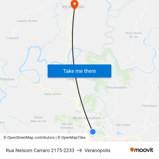 Rua Nelsom Carraro 2175-2233 to Veranópolis map