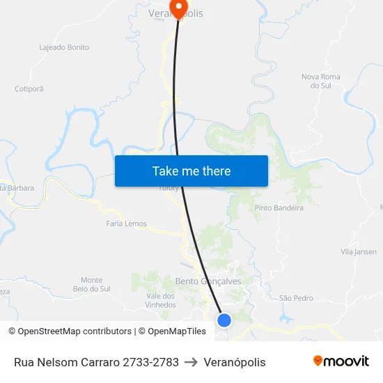Rua Nelsom Carraro 2733-2783 to Veranópolis map